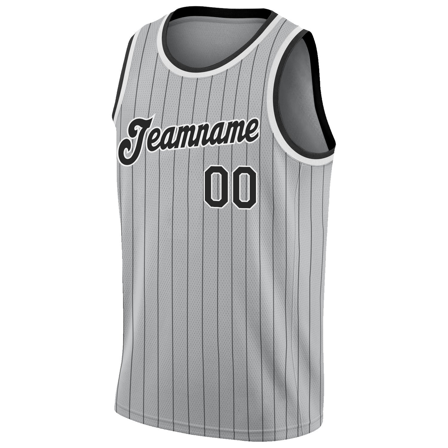 Custom Gray Black Pinstripe Black-White Authentic Basketball Jersey view 5