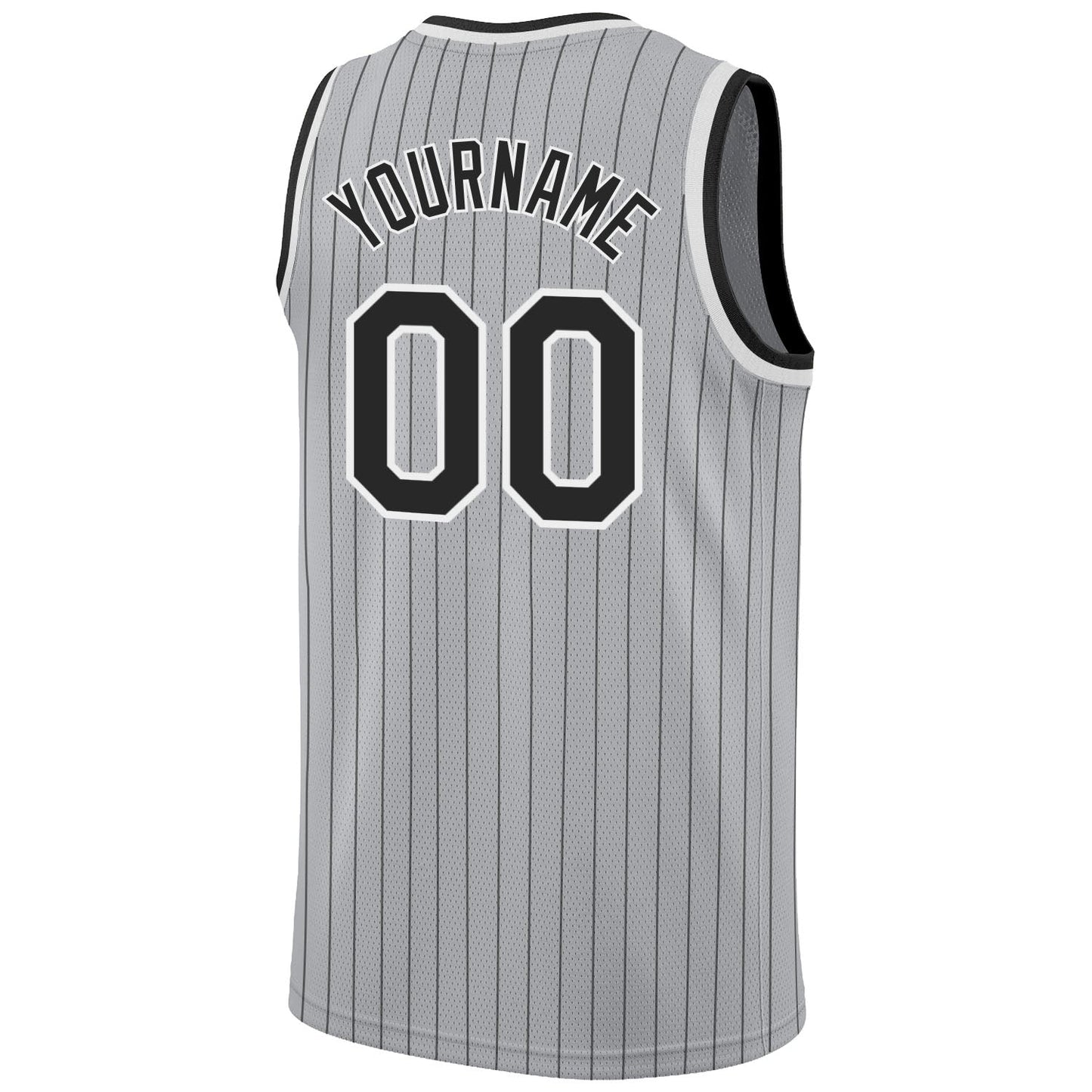 Custom Gray Black Pinstripe Black-White Authentic Basketball Jersey view 6