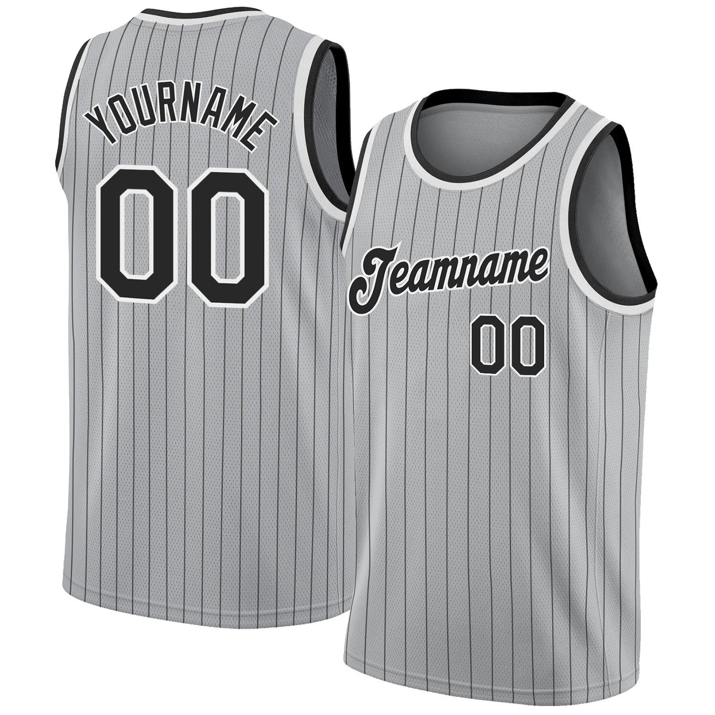 Custom Gray Black Pinstripe Black-White Authentic Basketball Jersey - Main View