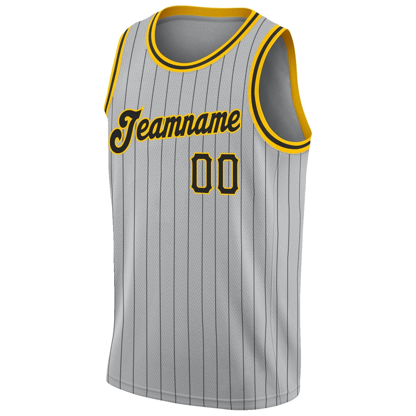 Custom Gray Black Pinstripe Black-Gold Authentic Basketball Jersey view 5