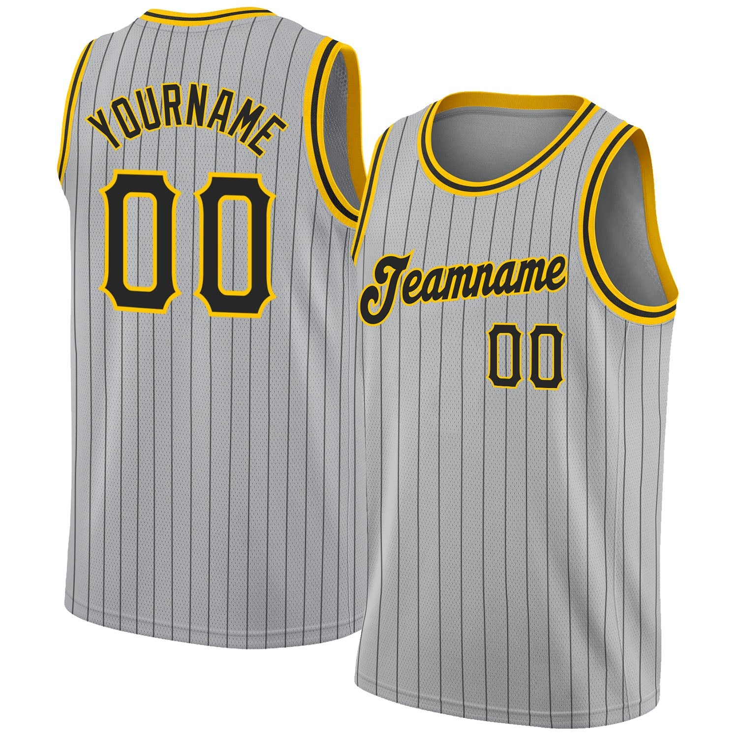 Custom Gray Black Pinstripe Black-Gold Authentic Basketball Jersey - Main View