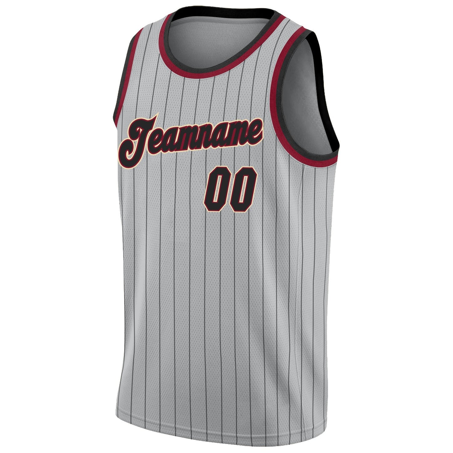 Custom Gray Black Pinstripe Black-Maroon Authentic Basketball Jersey view 5