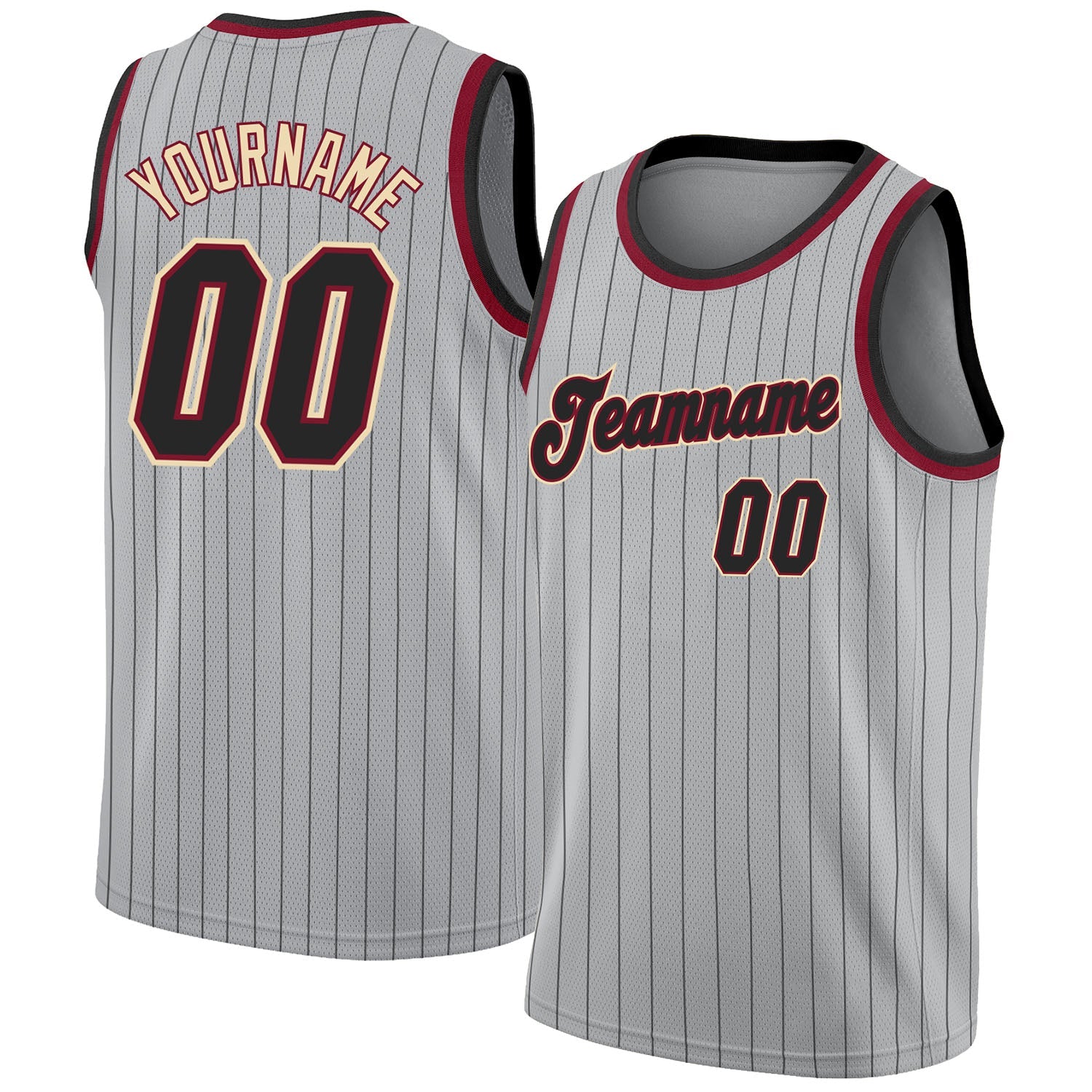 Custom Gray Black Pinstripe Black-Maroon Authentic Basketball Jersey - Main View