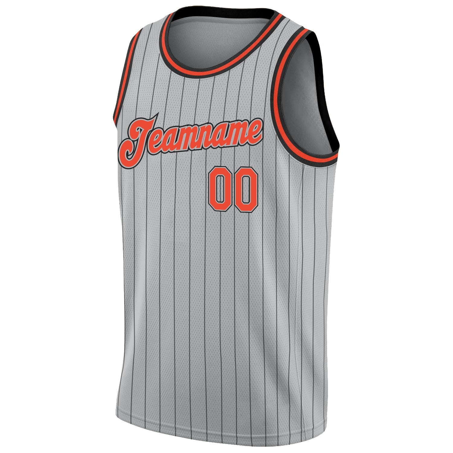 Custom Gray Black Pinstripe Orange-Black Authentic Basketball Jersey view 5