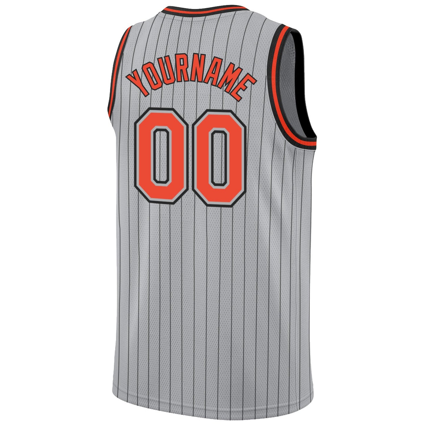 Custom Gray Black Pinstripe Orange-Black Authentic Basketball Jersey view 6