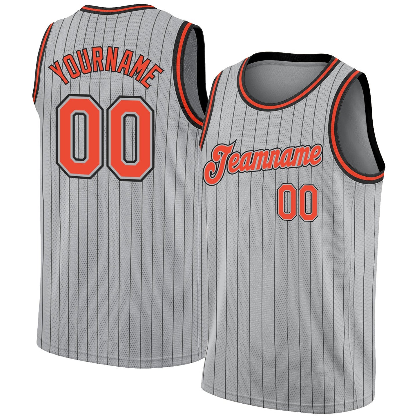 Custom Gray Black Pinstripe Orange-Black Authentic Basketball Jersey - Main View