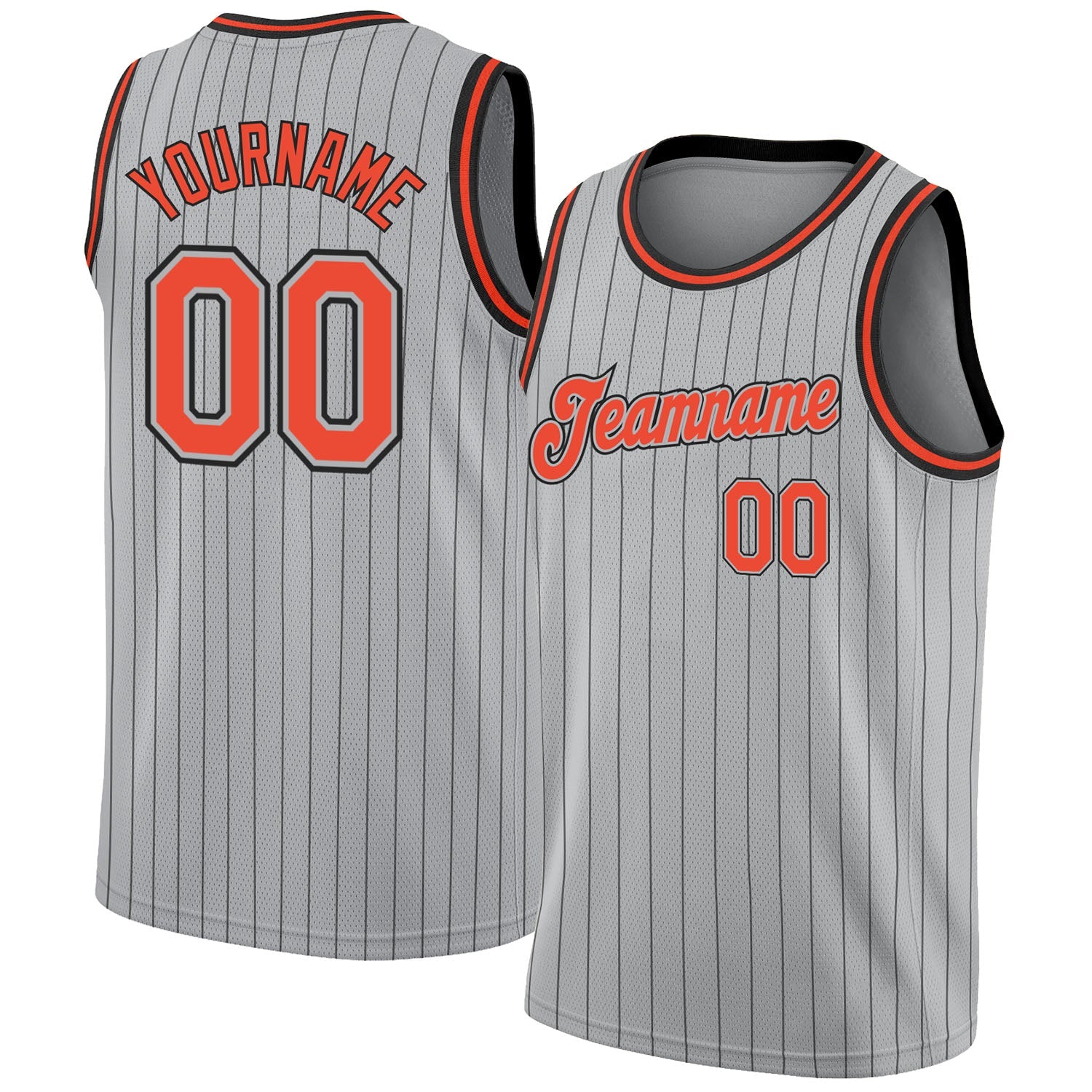 Custom Gray Black Pinstripe Orange-Black Authentic Basketball Jersey - Main View