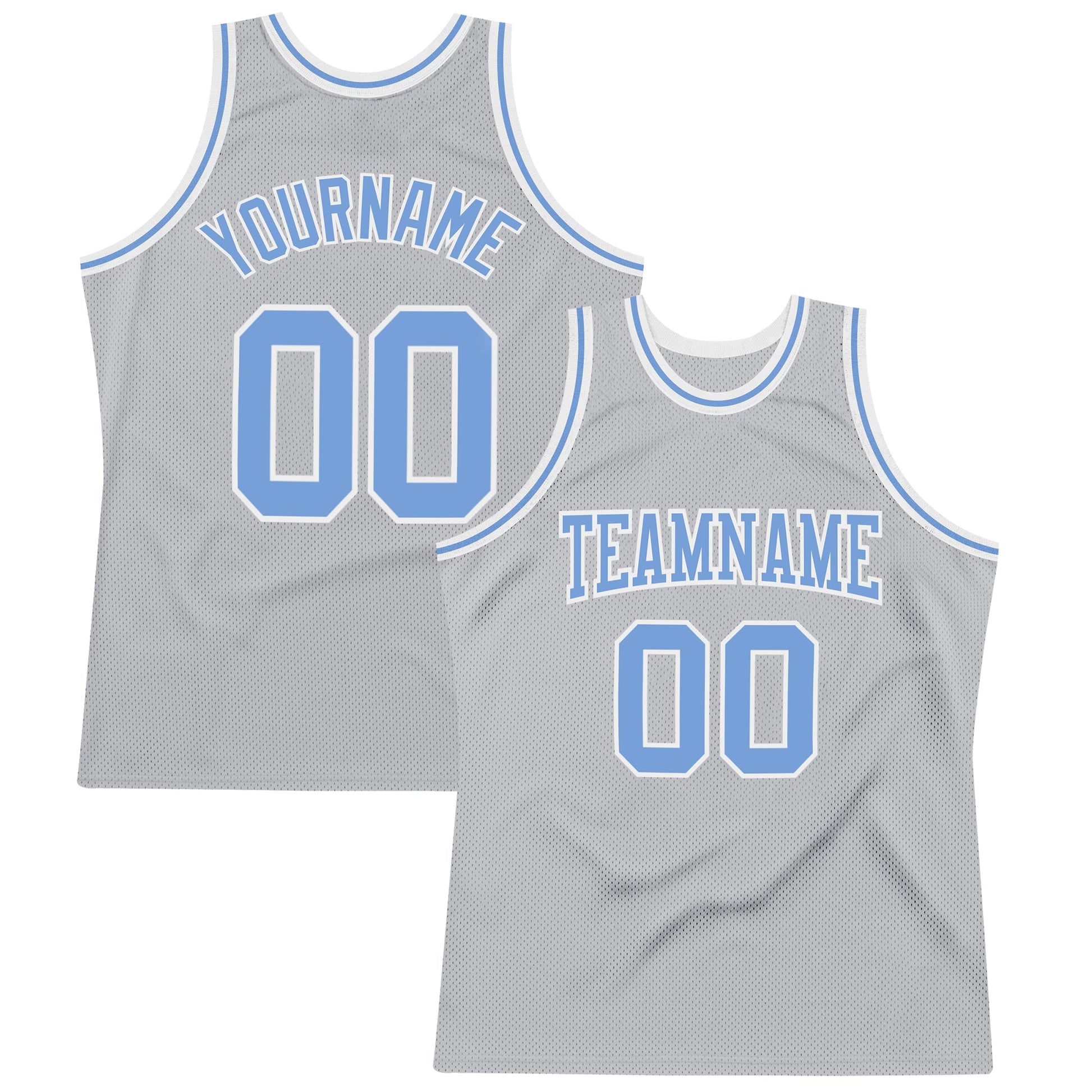 Custom Gray Light Blue-White Authentic Throwback Basketball Jersey - Main View