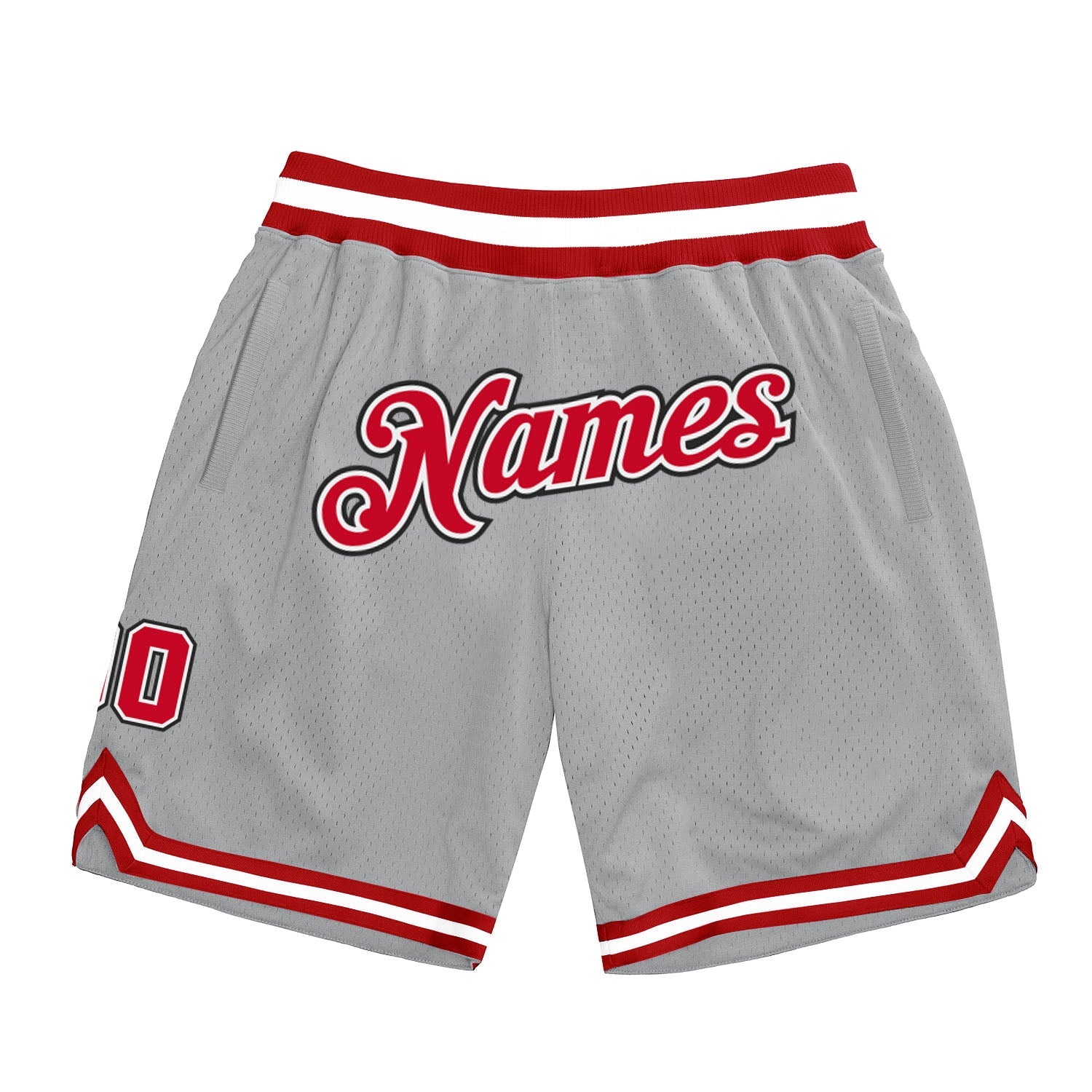 Custom Gray Red-White Authentic Throwback Basketball Shorts - Main View