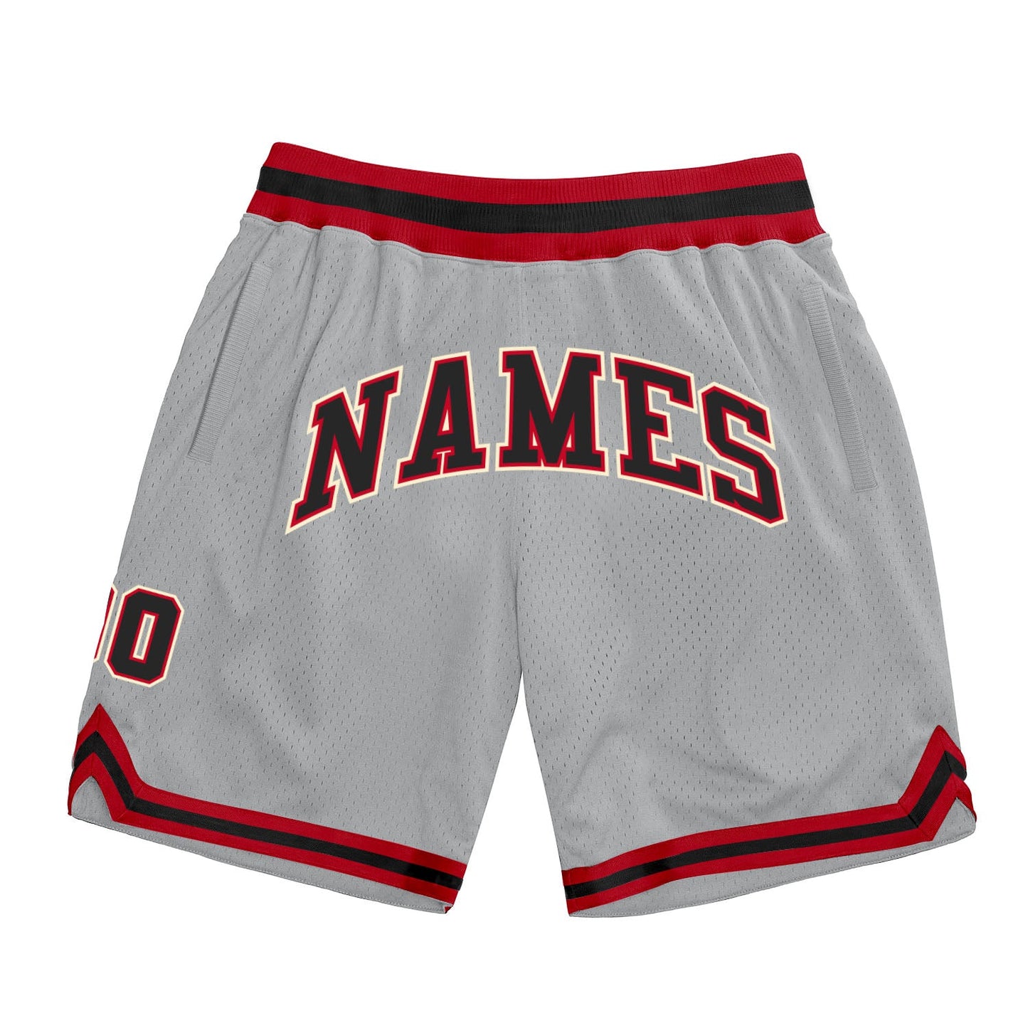 Custom Gray Black-Red Authentic Throwback Basketball Shorts - Main View