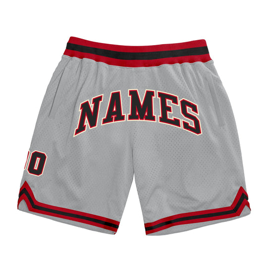 Custom Gray Black-Red Authentic Throwback Basketball Shorts - Main View