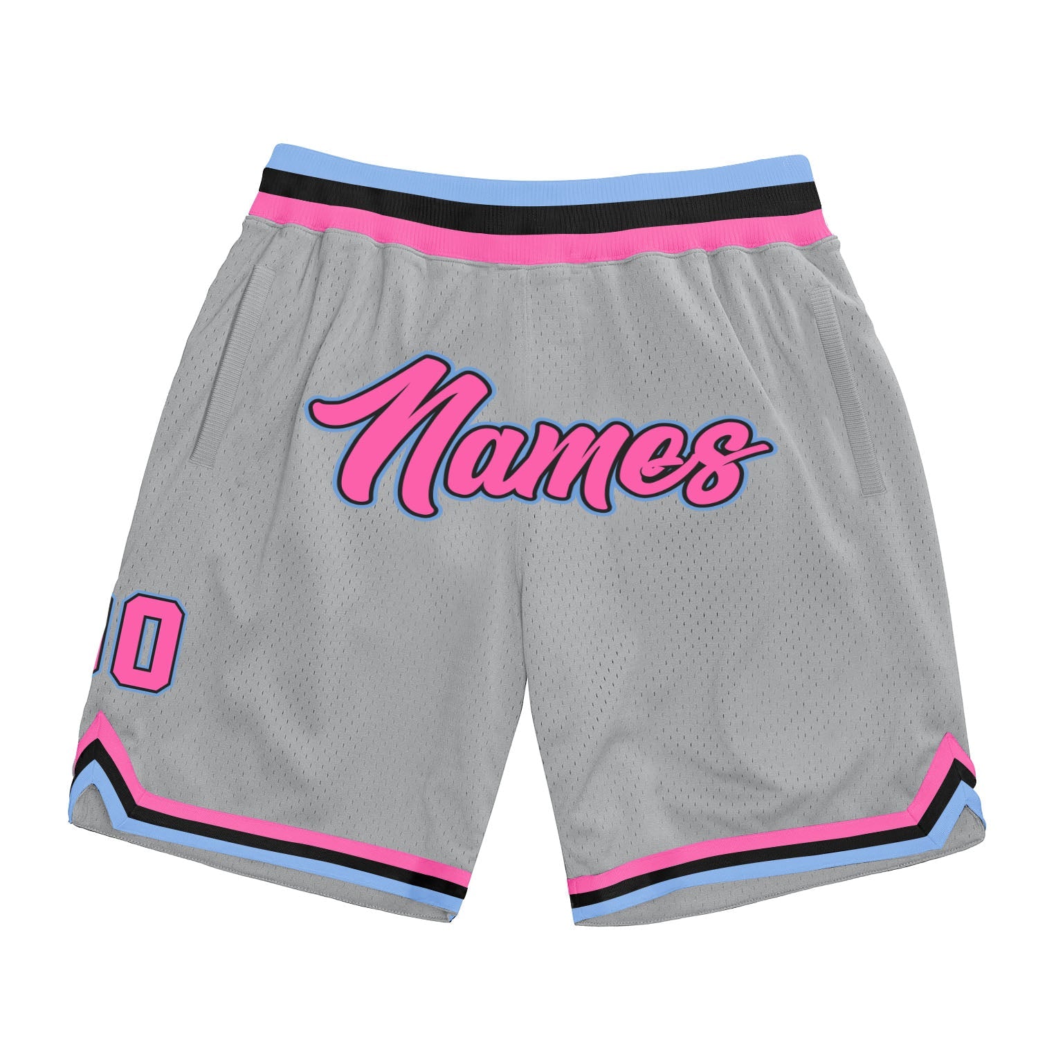 Custom Gray Pink-Light Blue Authentic Throwback Basketball Shorts - Main View