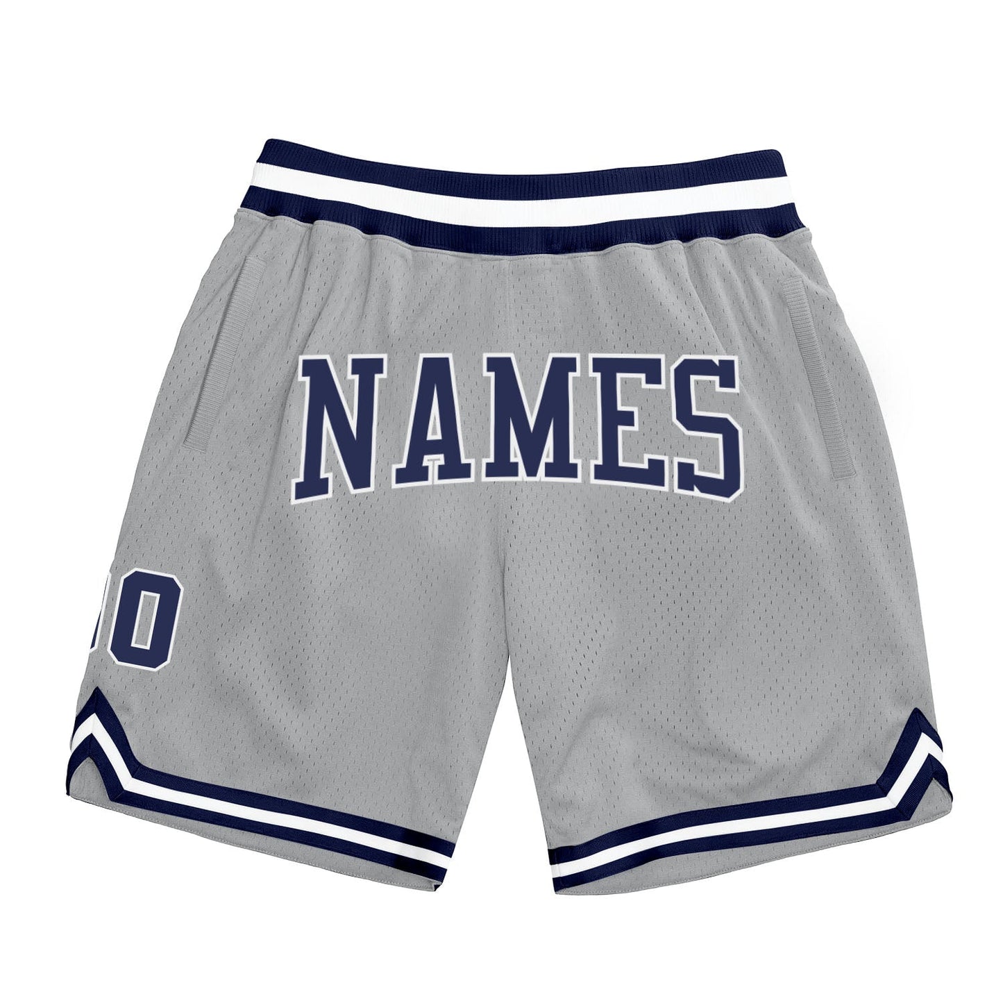 Custom Gray Navy-White Authentic Throwback Basketball Shorts - Main View