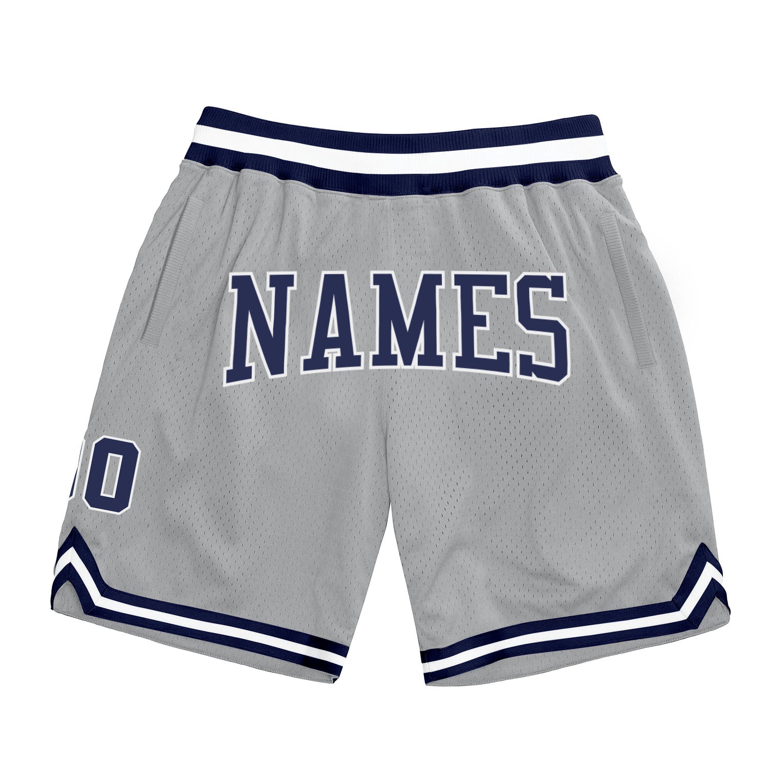 Custom Gray Navy-White Authentic Throwback Basketball Shorts - Main View