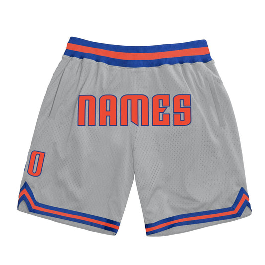 Custom Gray Orange-Royal Authentic Throwback Basketball Shorts - Main View