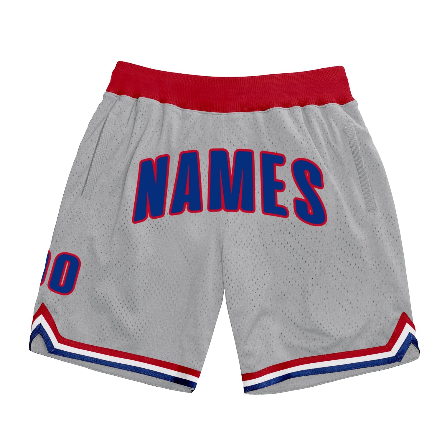 Custom Gray Royal-Red Authentic Throwback Basketball Shorts - Main View