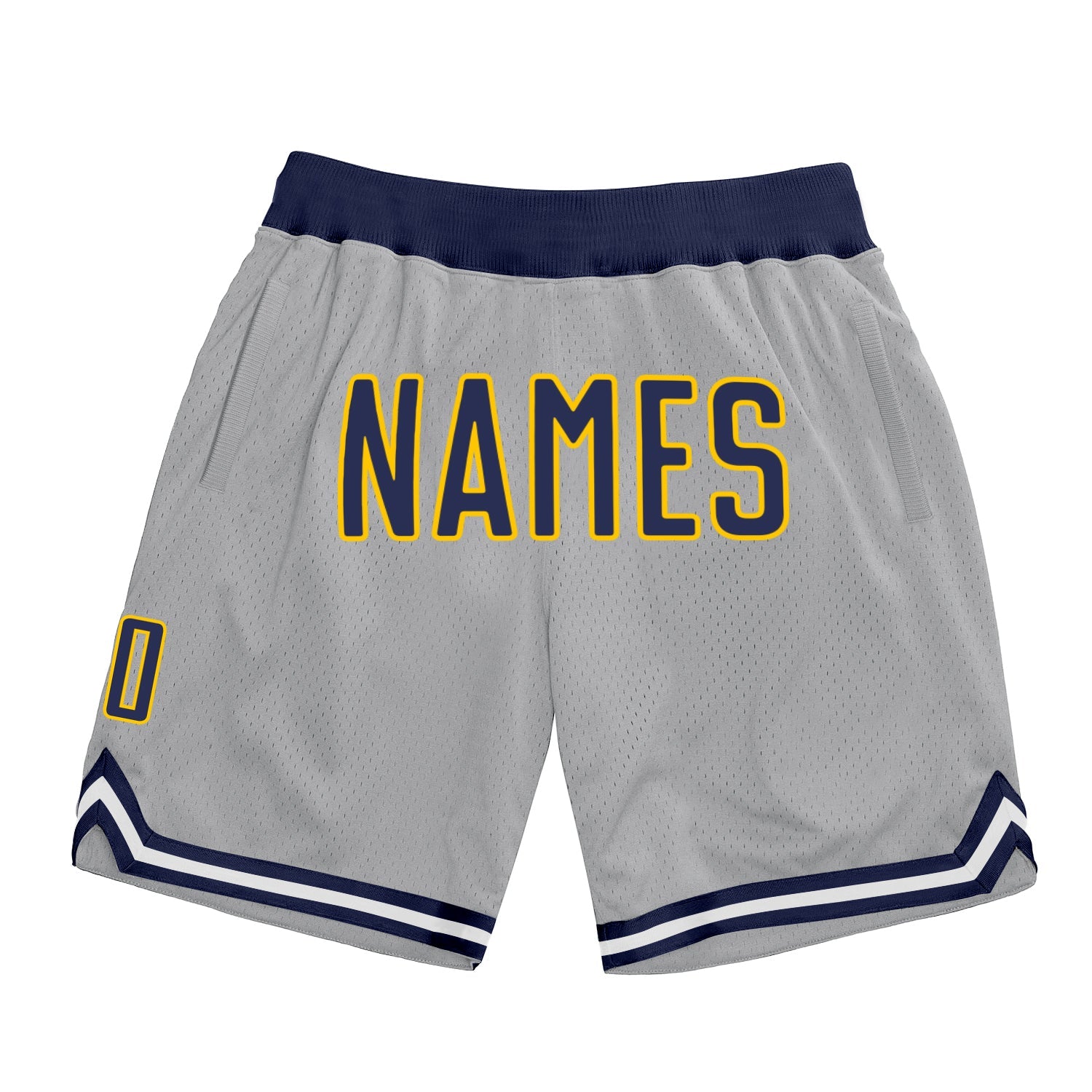 Custom Gray Navy-Gold Authentic Throwback Basketball Shorts - Main View