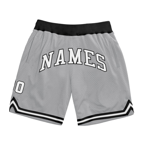 Custom Gray White-Black Authentic Throwback Basketball Shorts - Main View