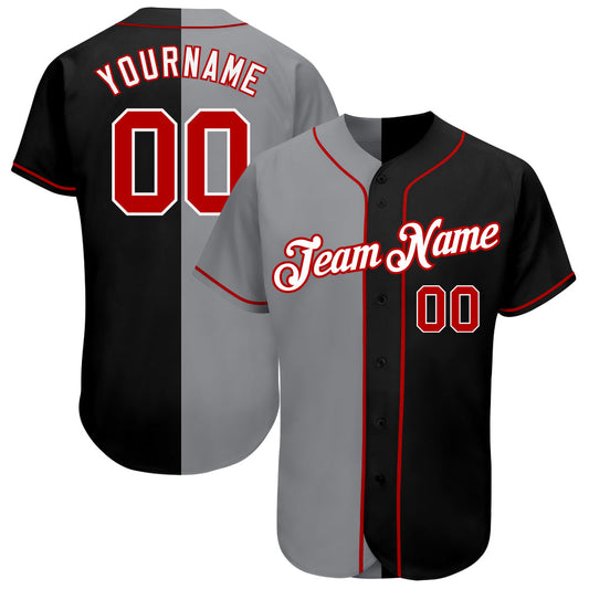 Custom Black Red-Gray Authentic Split Fashion Baseball Jersey - Main View