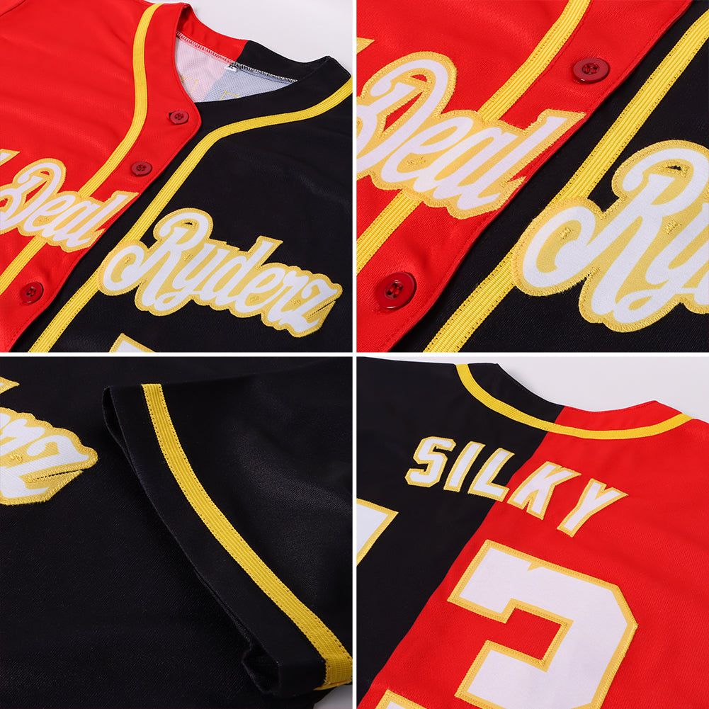 Custom Black White-Red Authentic Split Fashion Baseball Jersey view 6