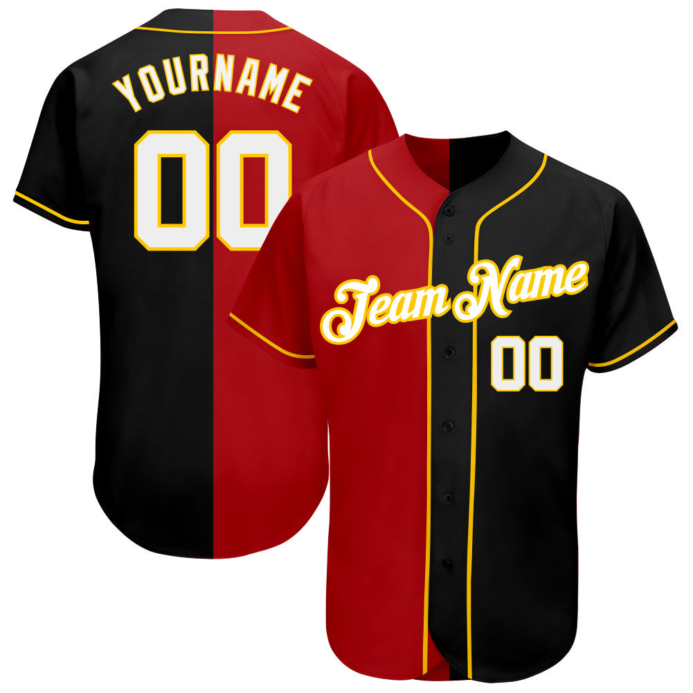 Custom Black White-Red Authentic Split Fashion Baseball Jersey - Main View