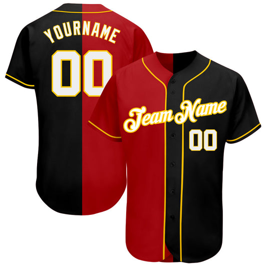 Custom Black White-Red Authentic Split Fashion Baseball Jersey - Main View