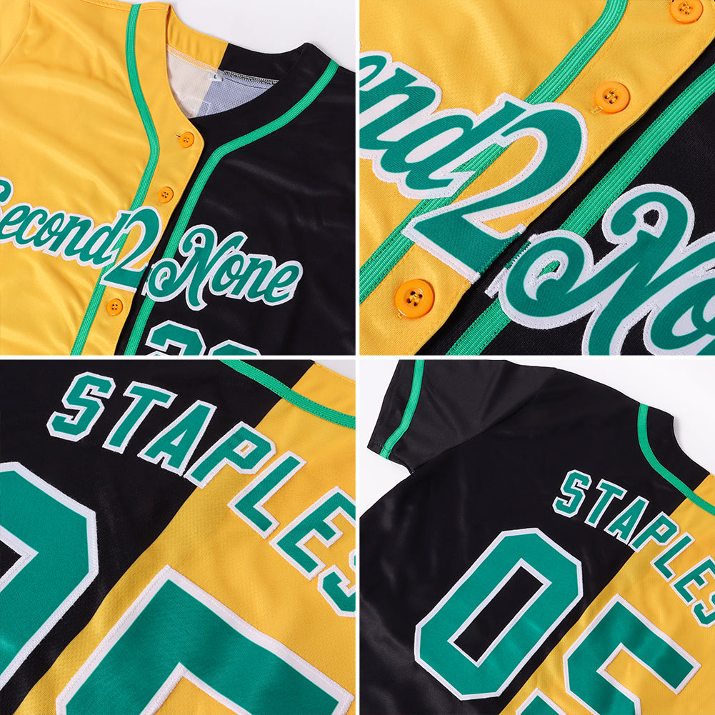 Custom Black Kelly Green-Yellow Authentic Split Fashion Baseball Jersey view 6
