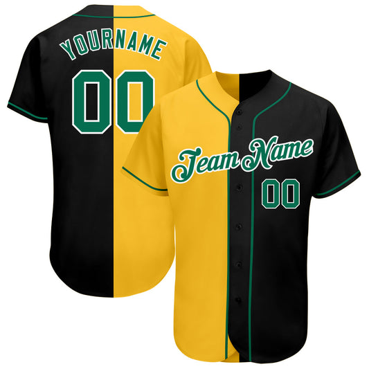 Custom Black Kelly Green-Yellow Authentic Split Fashion Baseball Jersey - Main View