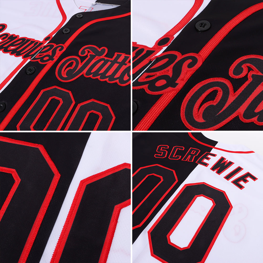 Custom White-Black Red Authentic Split Fashion Baseball Jersey view 6