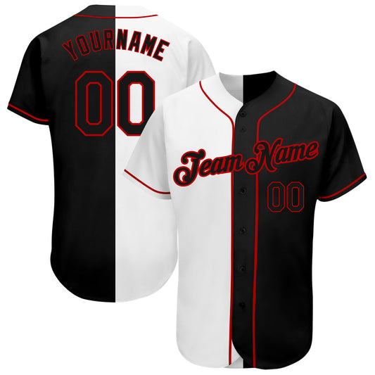 Custom White-Black Red Authentic Split Fashion Baseball Jersey - Main View
