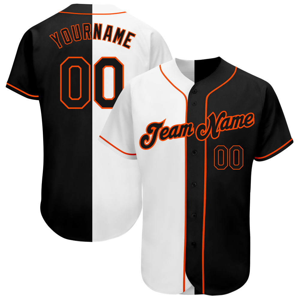 Custom White-Black Orange Authentic Split Fashion Baseball Jersey - Main View