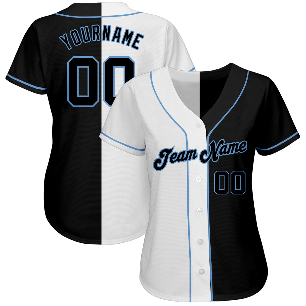 Custom White-Black Light Blue Authentic Split Fashion Baseball Jersey view 2