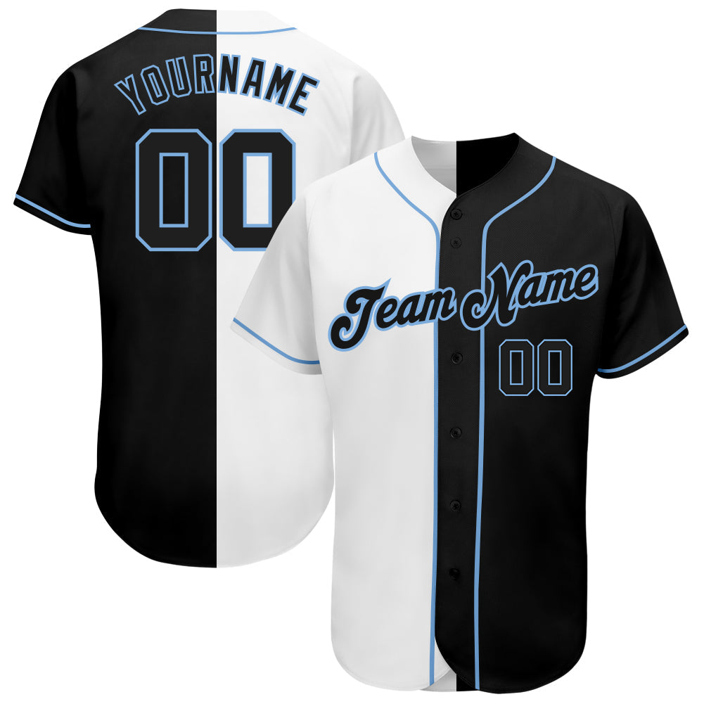 Custom White-Black Light Blue Authentic Split Fashion Baseball Jersey - Main View