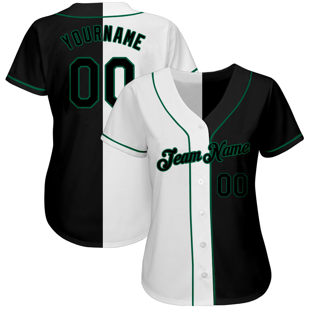 Custom White-Black Kelly Green Authentic Split Fashion Baseball Jersey view 2