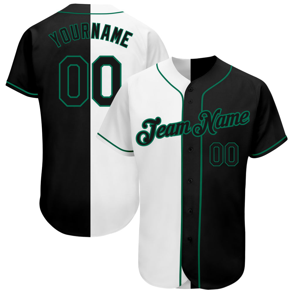 Custom White-Black Kelly Green Authentic Split Fashion Baseball Jersey - Main View