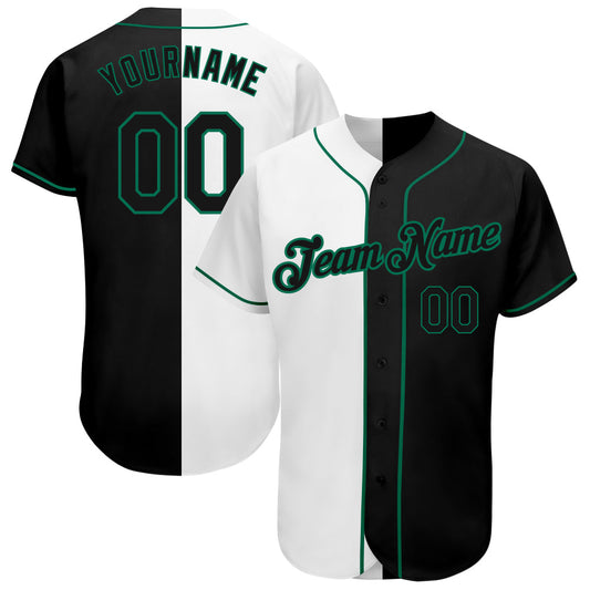 Custom White-Black Kelly Green Authentic Split Fashion Baseball Jersey - Main View