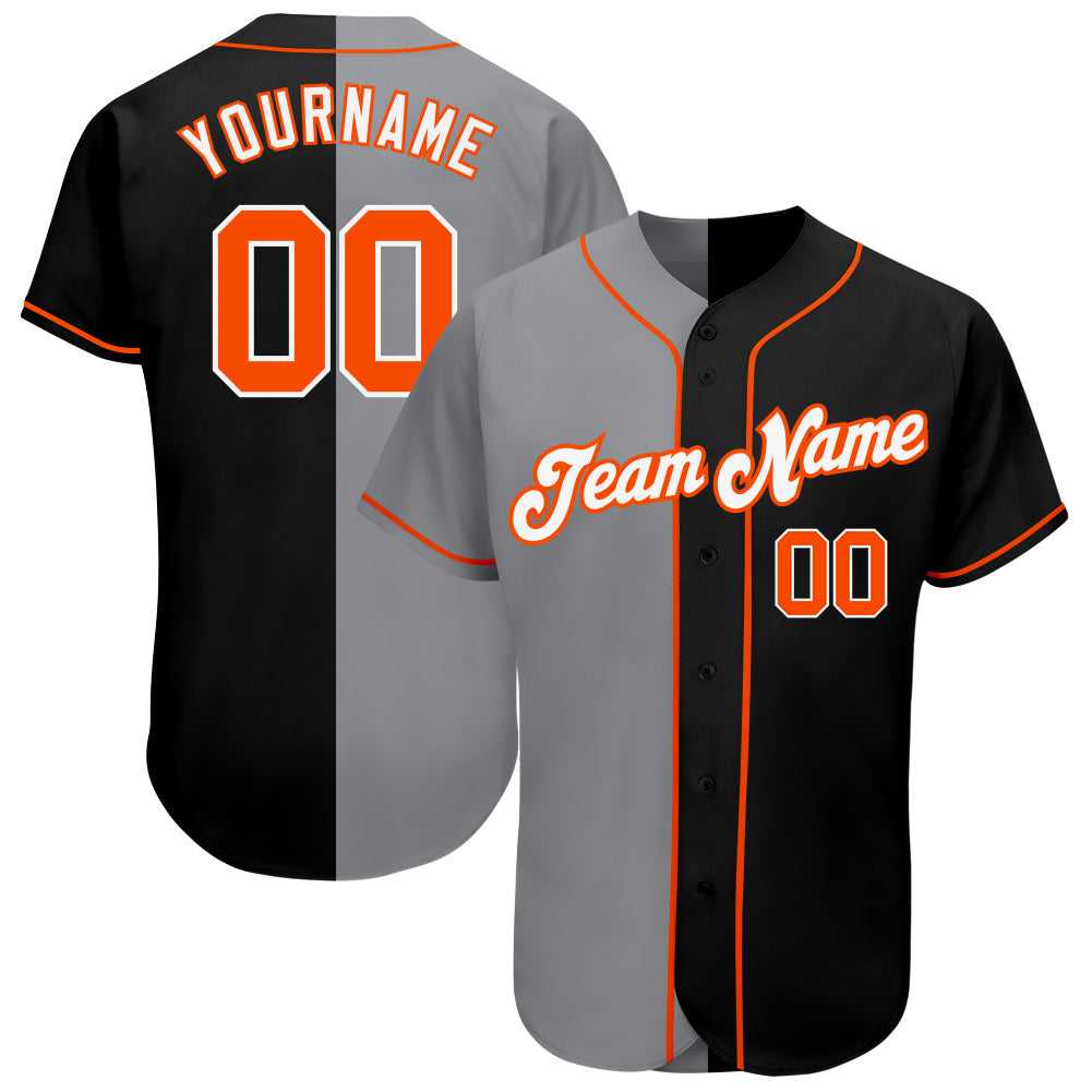 Custom Black Orange-Gray Authentic Split Fashion Baseball Jersey - Main View
