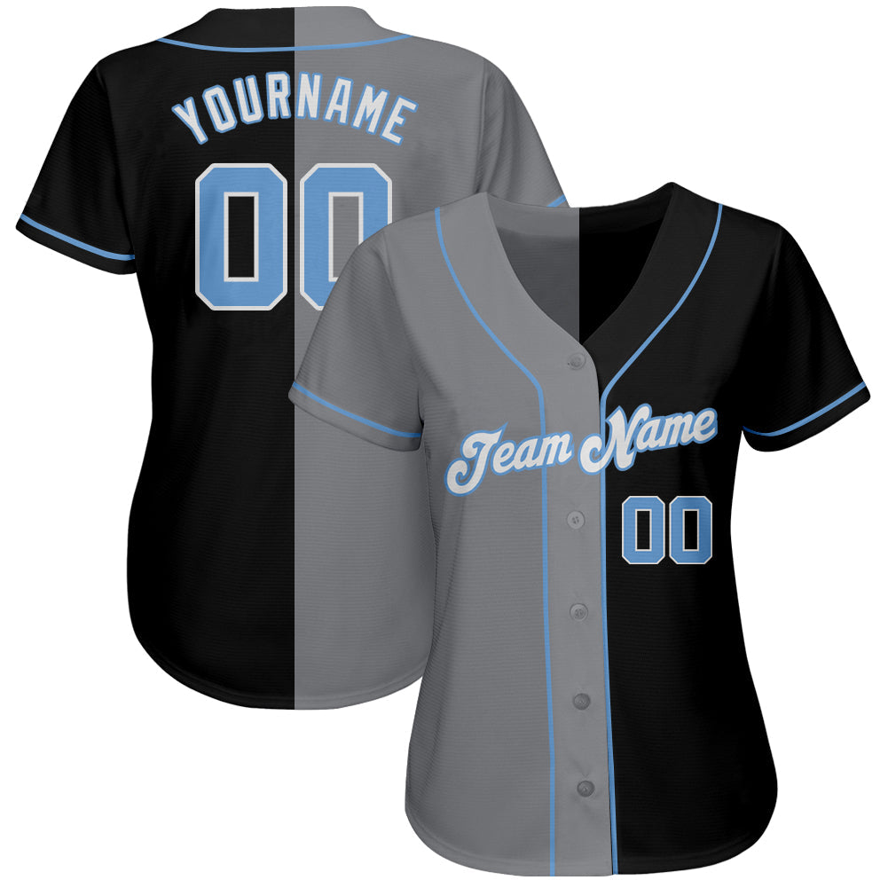 Custom Black Light Blue-Gray Authentic Split Fashion Baseball Jersey view 2