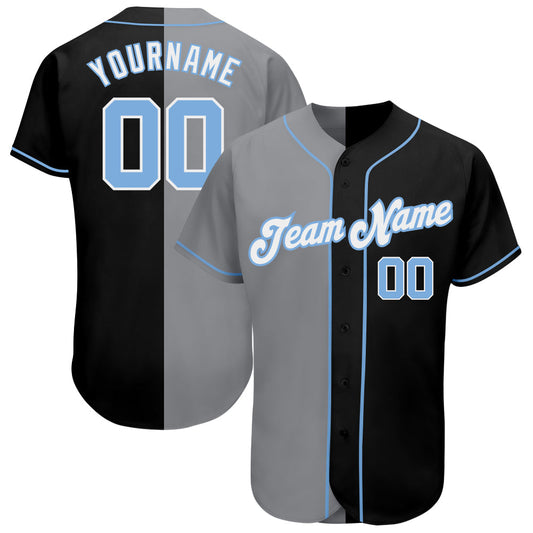 Custom Black Light Blue-Gray Authentic Split Fashion Baseball Jersey - Main View