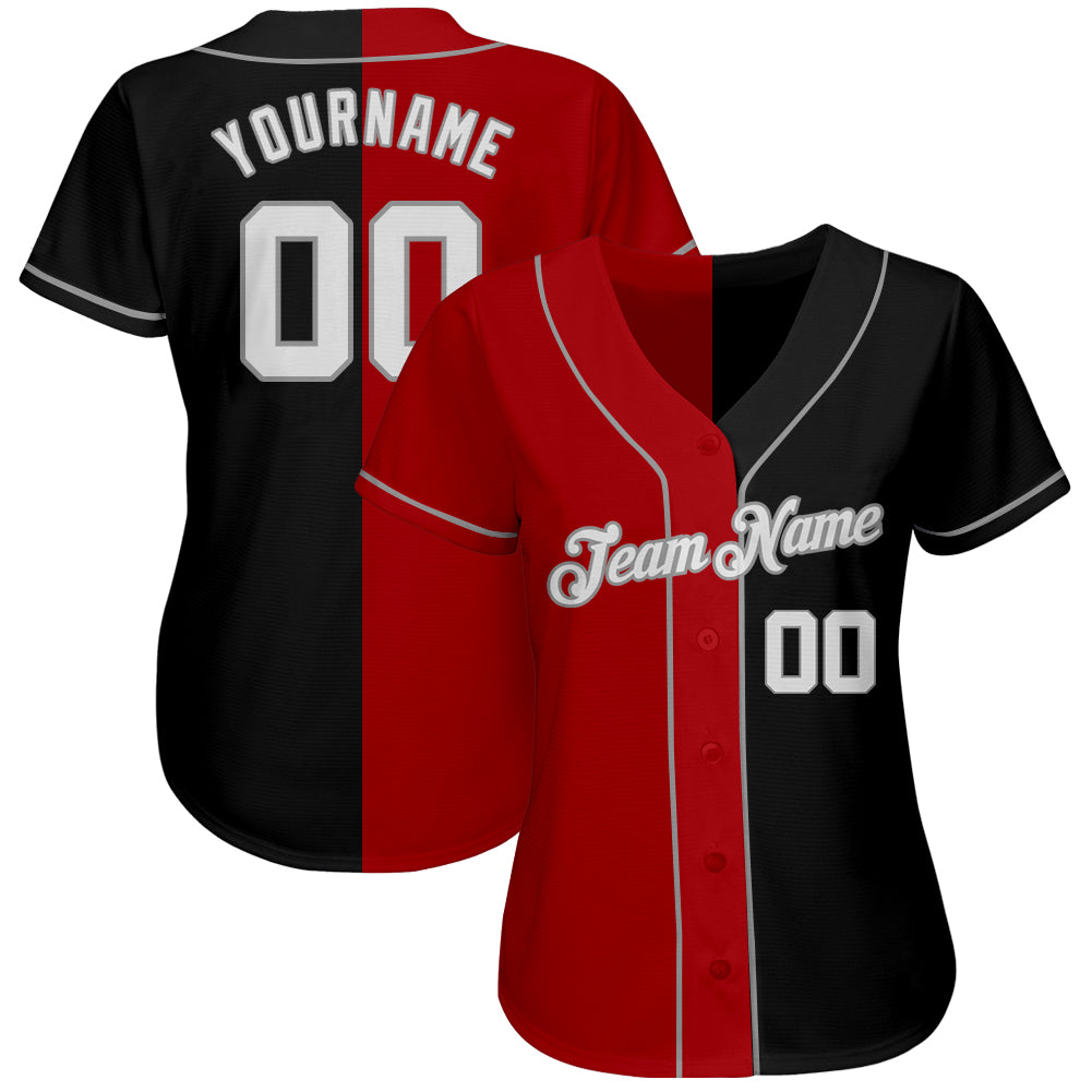 Custom Black White-Red Gray Authentic Split Fashion Baseball Jersey view 2