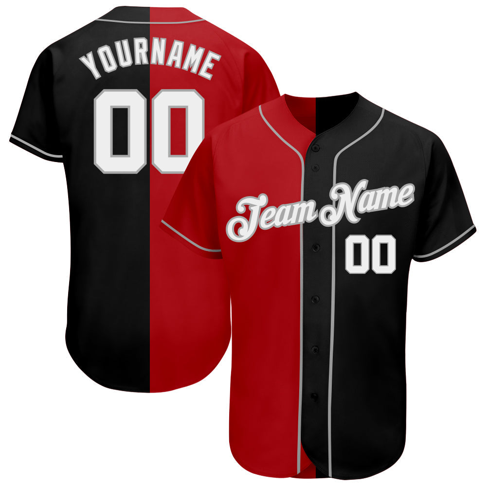 Custom Black White-Red Gray Authentic Split Fashion Baseball Jersey - Main View