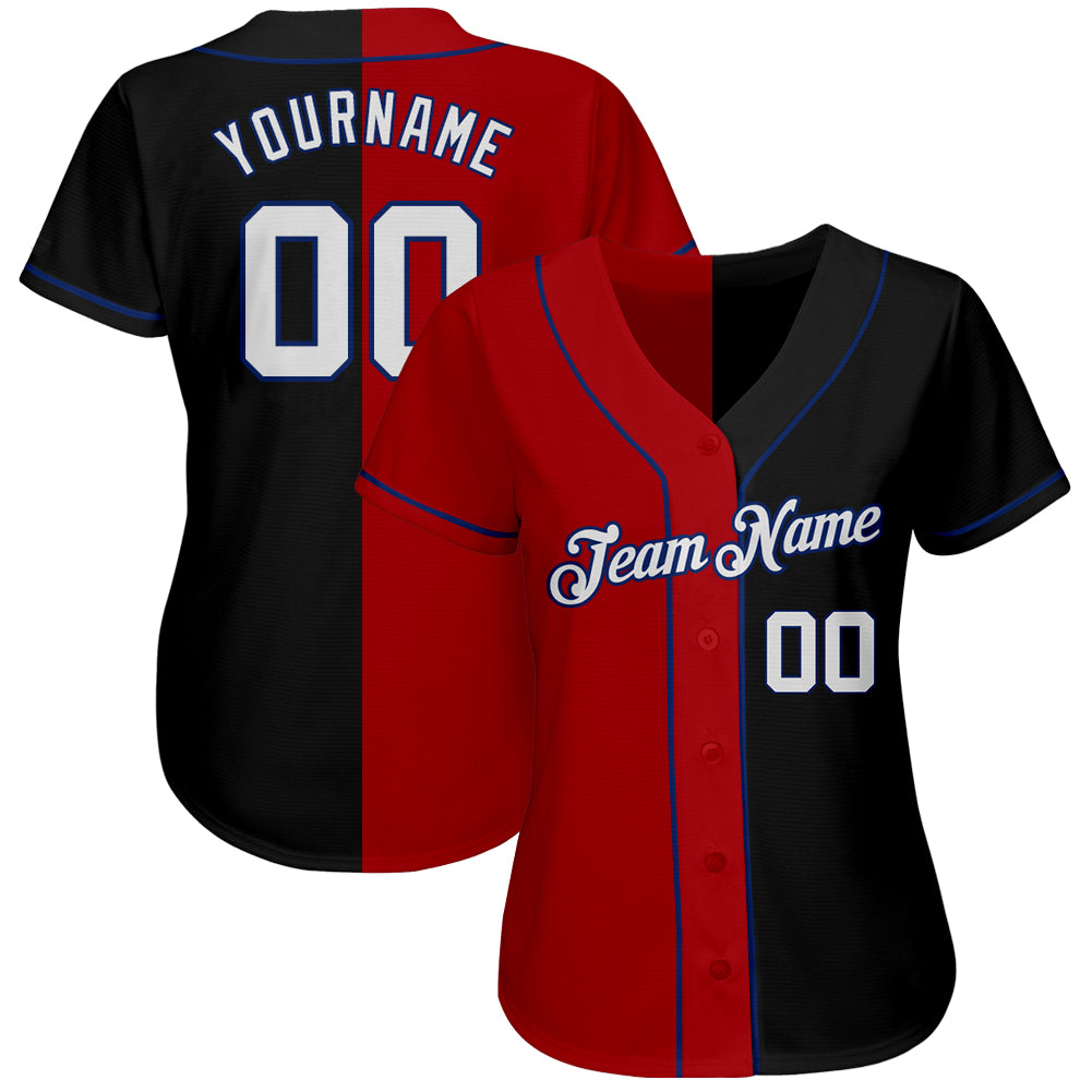 Custom Black White-Red Royal Authentic Split Fashion Baseball Jersey view 2