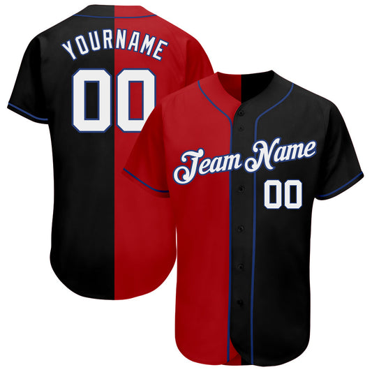 Custom Black White-Red Royal Authentic Split Fashion Baseball Jersey - Main View