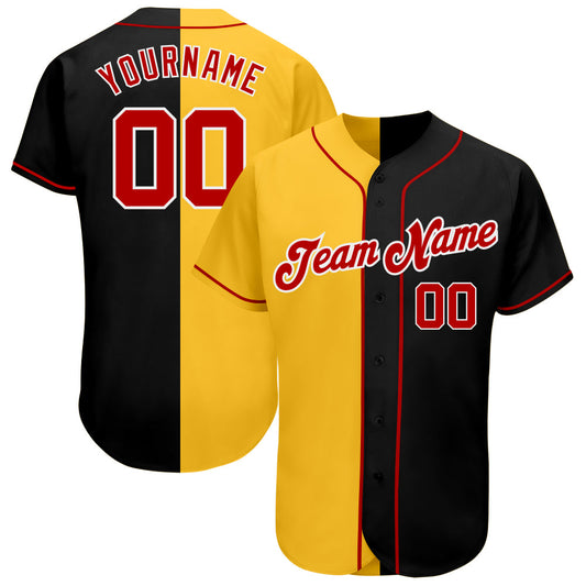 Custom Black Red-Yellow Authentic Split Fashion Baseball Jersey - Main View