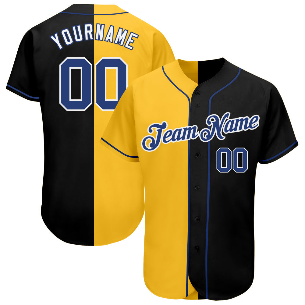 Custom Black Royal-Yellow Authentic Split Fashion Baseball Jersey - Main View