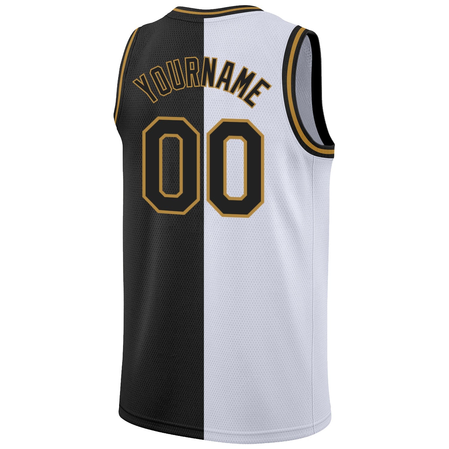 Custom White Black-Old Gold Authentic Split Fashion Basketball Jersey view 6