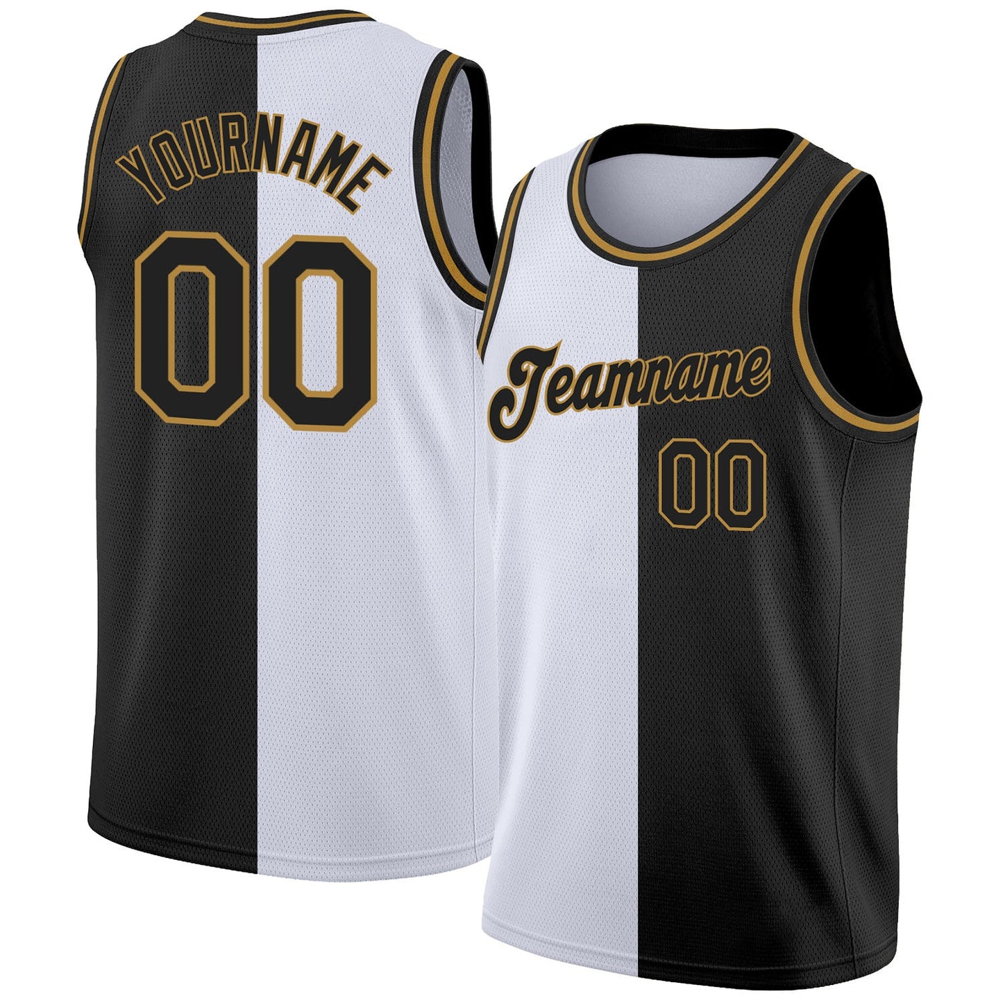 Custom White Black-Old Gold Authentic Split Fashion Basketball Jersey - Main View