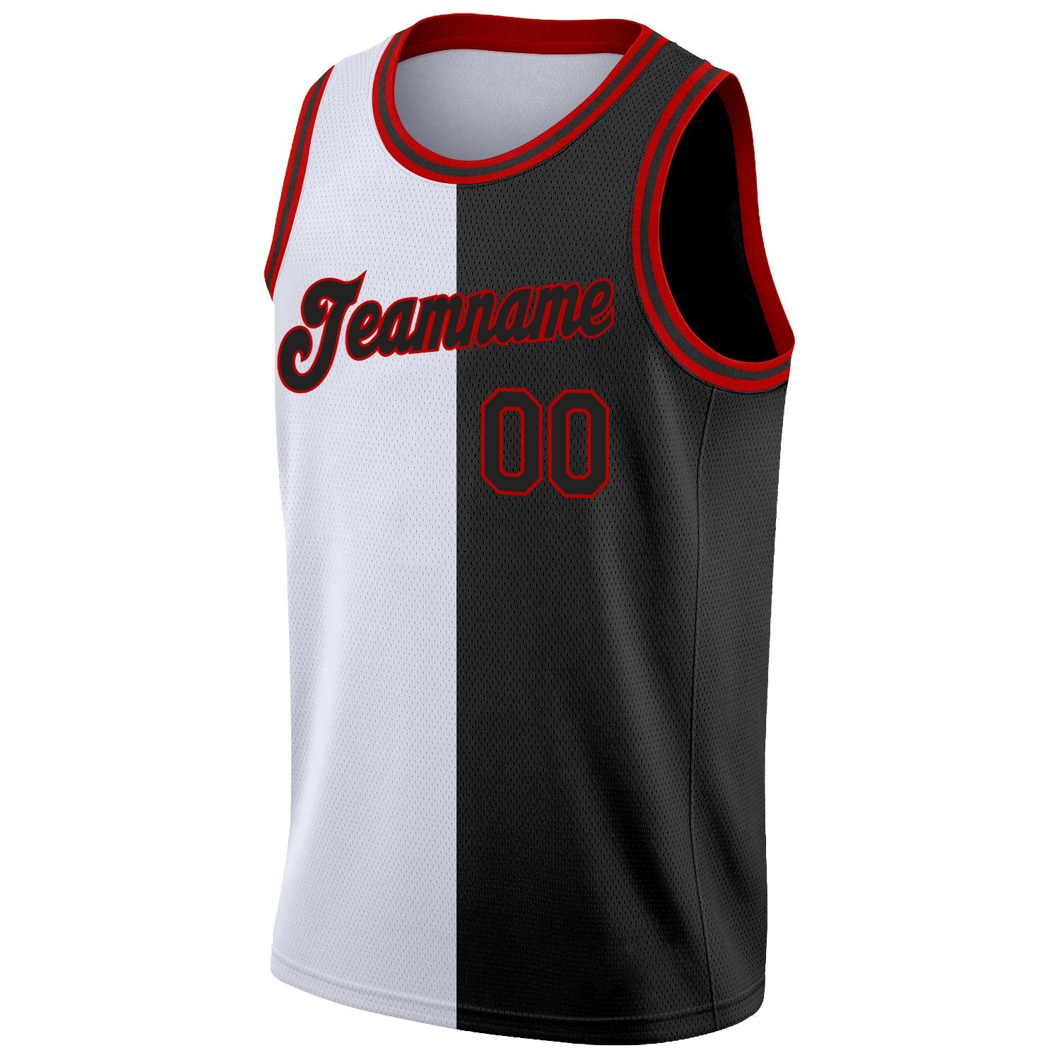 Custom White Black-Red Authentic Split Fashion Basketball Jersey view 5