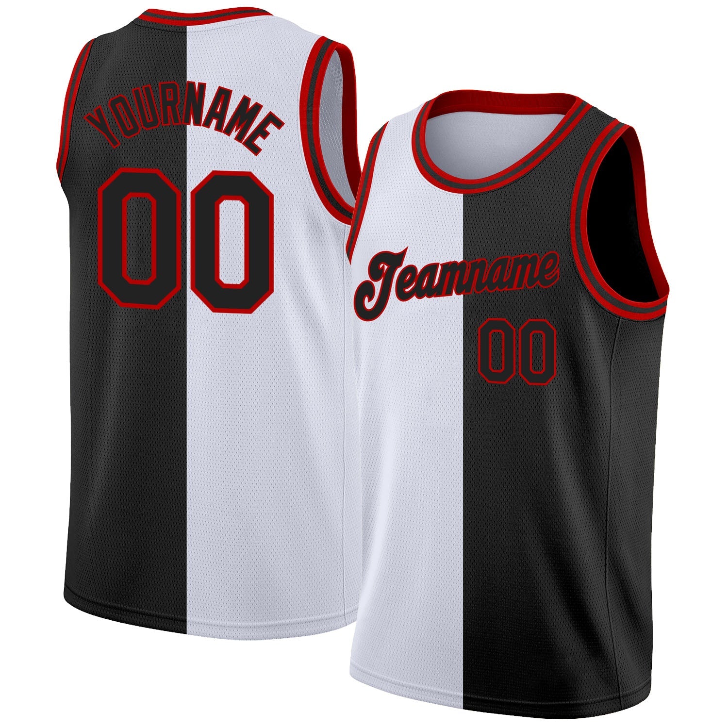 Custom White Black-Red Authentic Split Fashion Basketball Jersey - Main View