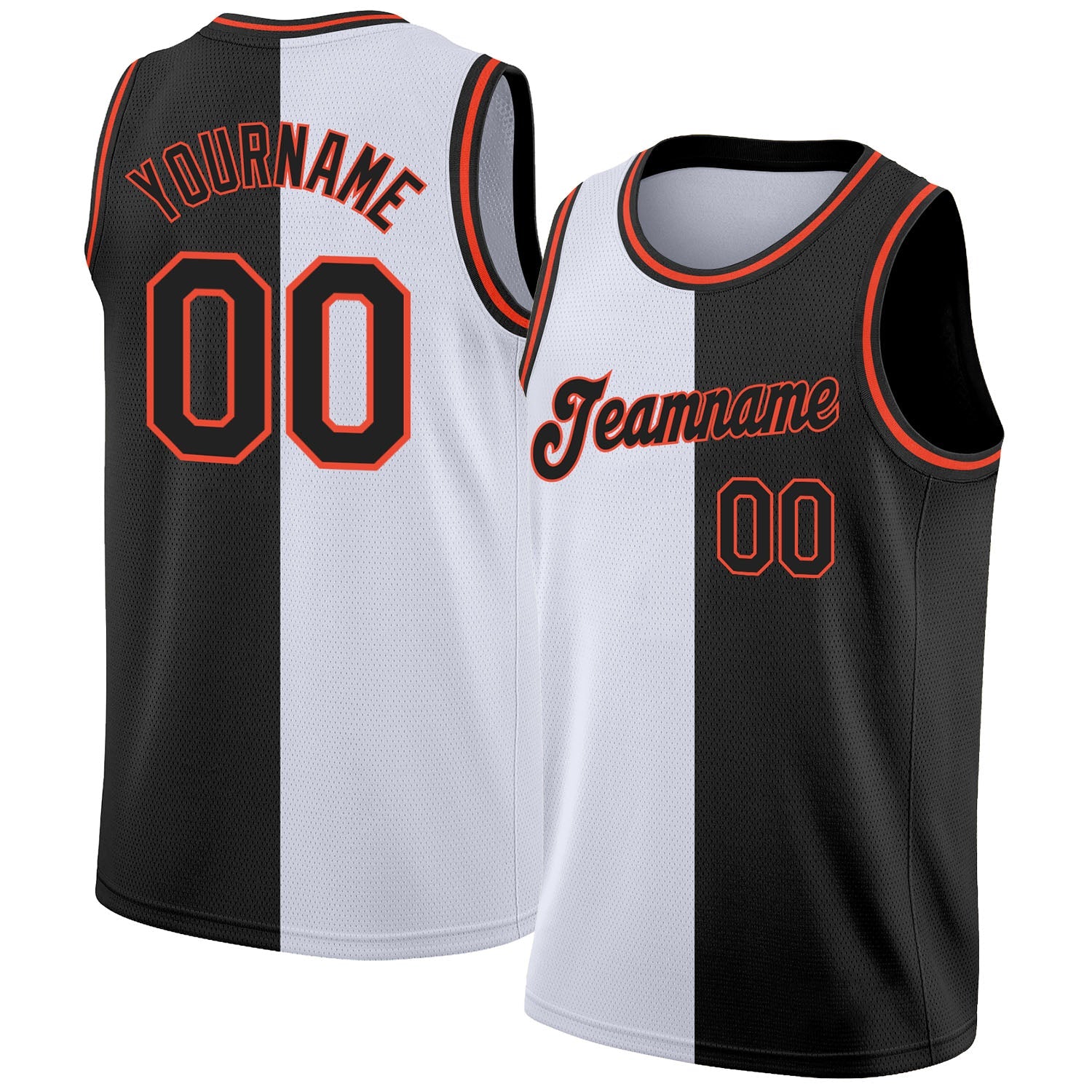Custom White Black-Orange Authentic Split Fashion Basketball Jersey - Main View
